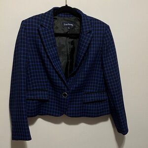 Evan Picone Women's Blue and Black Checkered Blazer